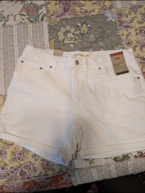 Levi's White Mid-Length Denim Shorts